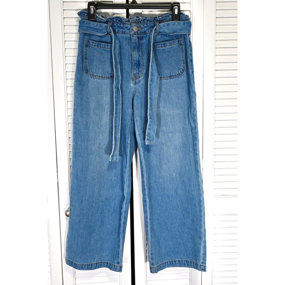 TGLA Denim Jeans Women Size 26 Blue High Rise Wide Leg Belted Casual